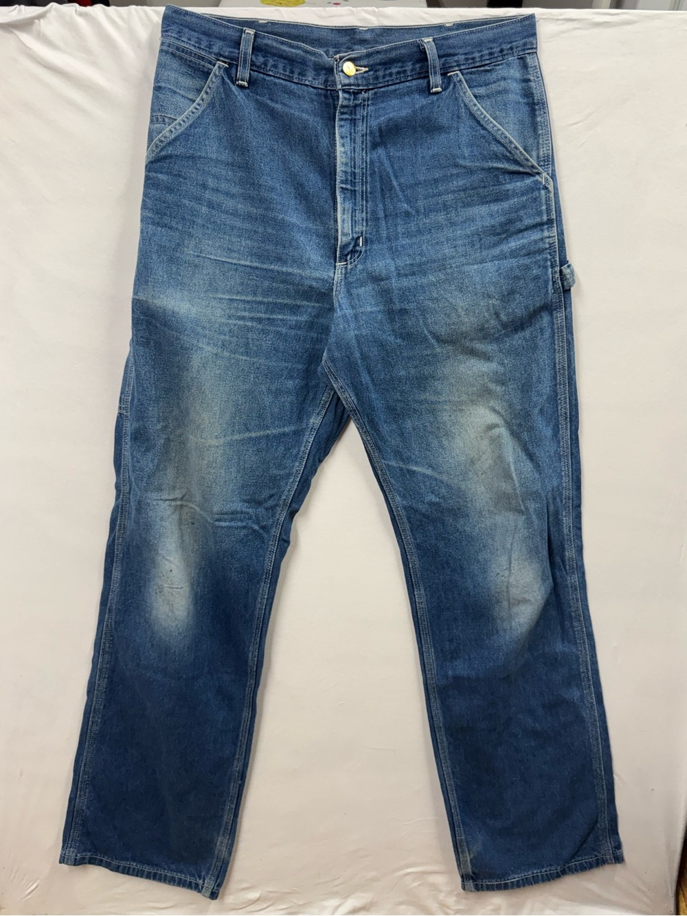 Vintage 80s Carhartt Denim Carpenter Jeans Workwear Faded 32x32 Whiskered Union